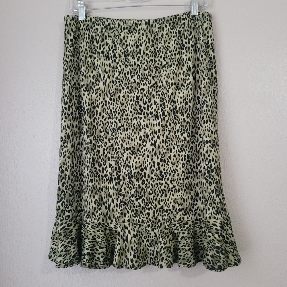 KC Stevens Green Leopard Print Skirt Y2K